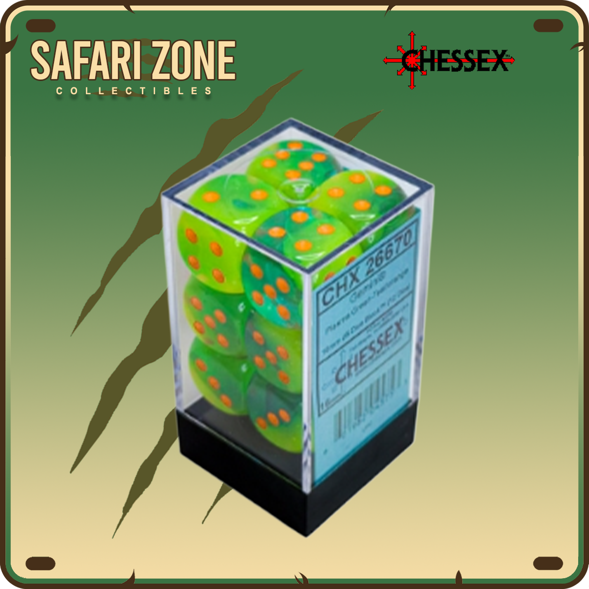 Chessex Dice - 16mm - Gemini - Plasma Green-Teal/Orange