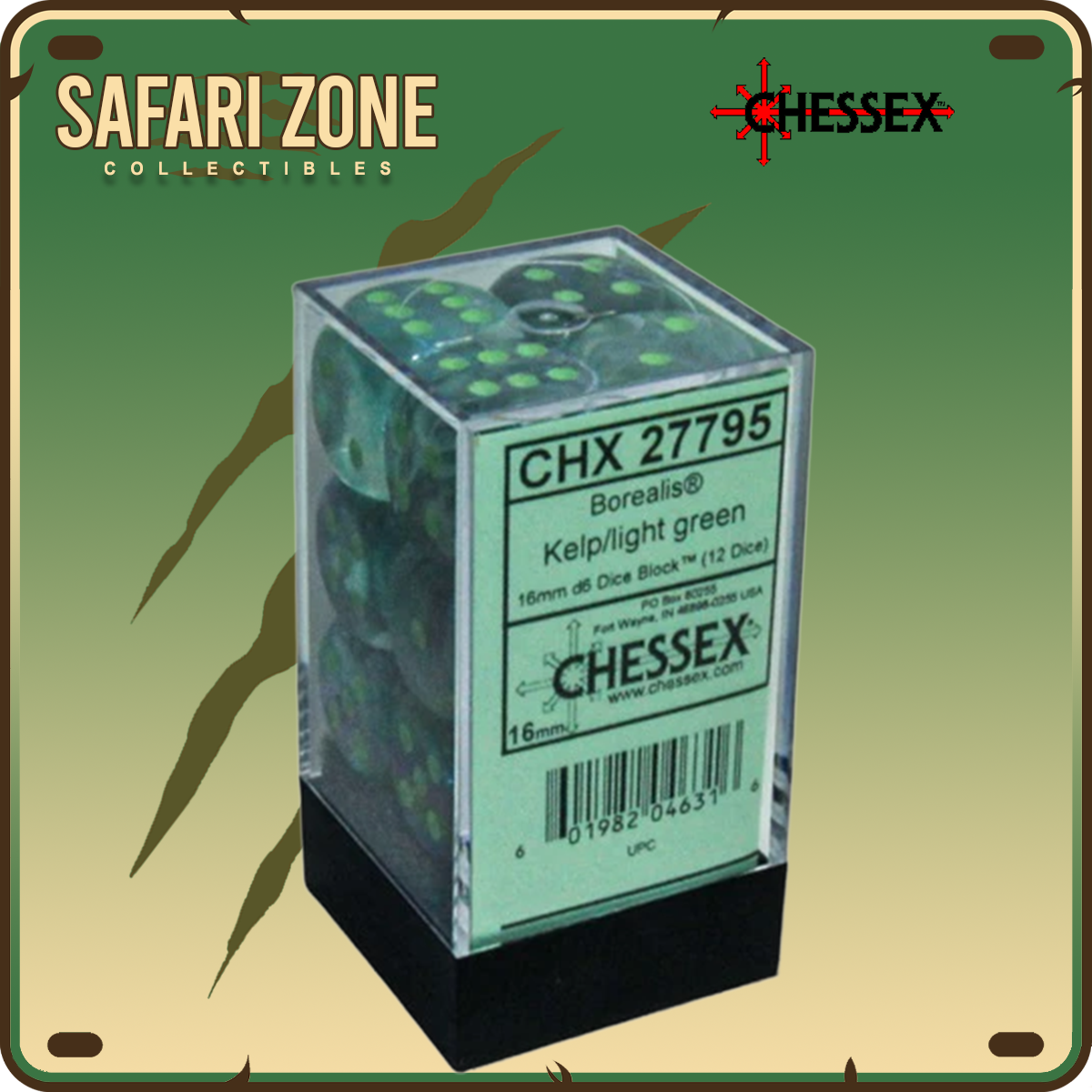 Chessex Dice - 16mm - Borealis - Kelp / Light Green