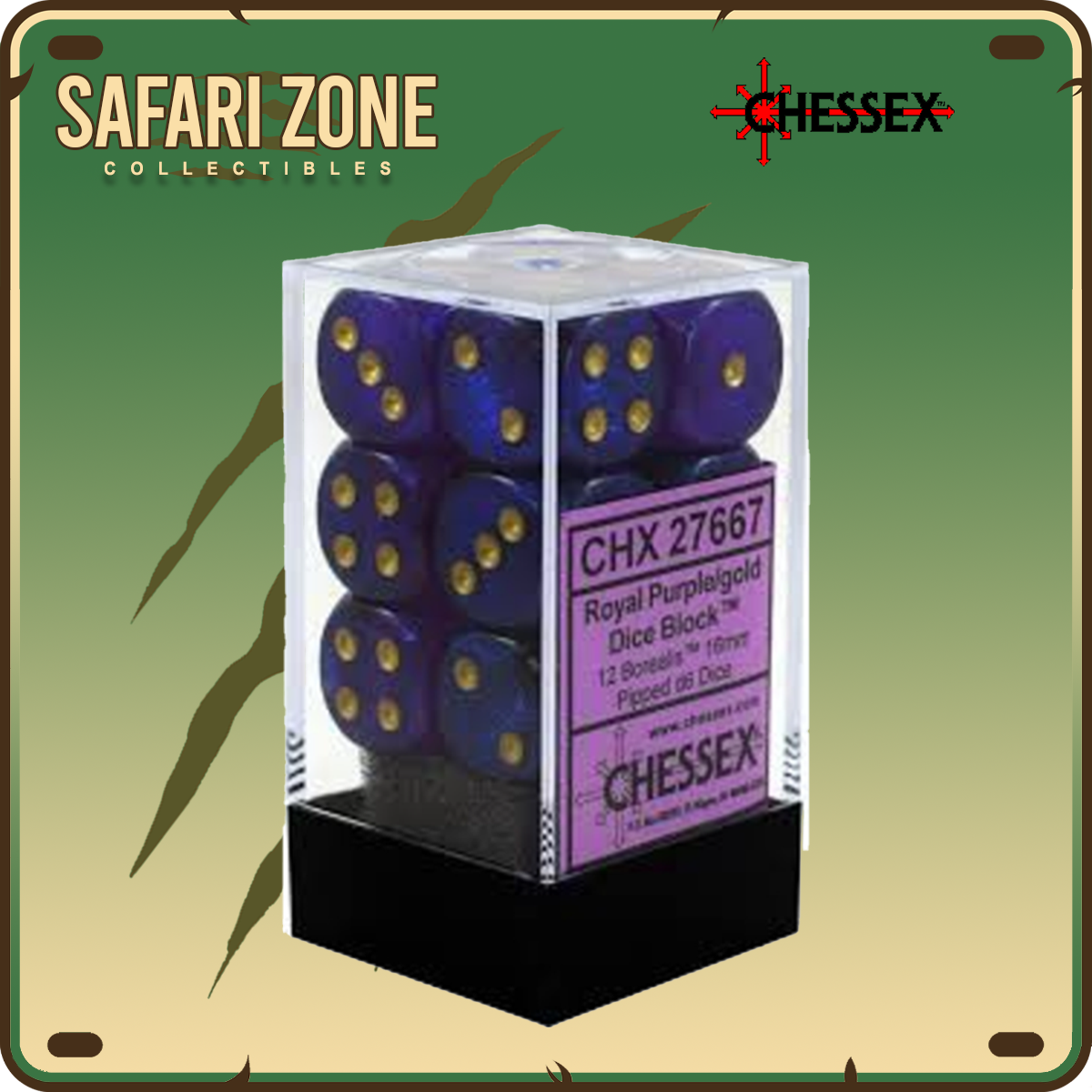 Chessex Dice - 16mm - Borealis - Royal Purple / Gold