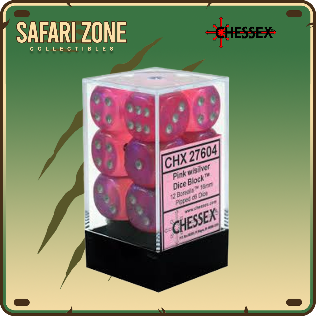 Chessex Dice - 16mm - Borealis - Pink / Silver