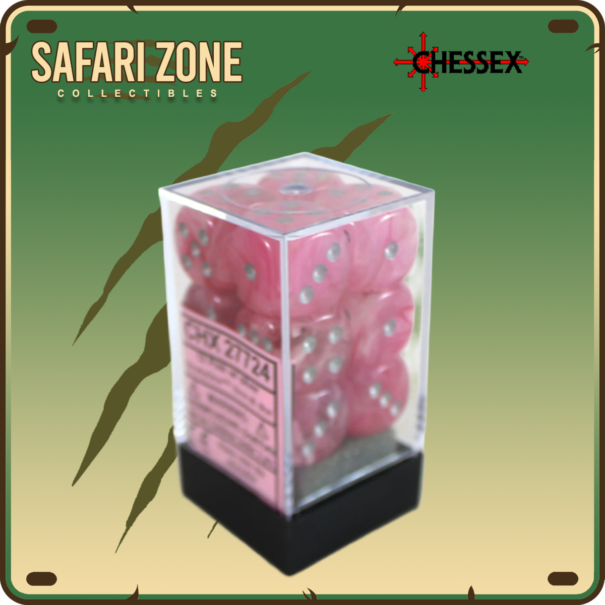 Chessex Dice - 16mm - Gemini - Ghostly Glow - Pink/Silver