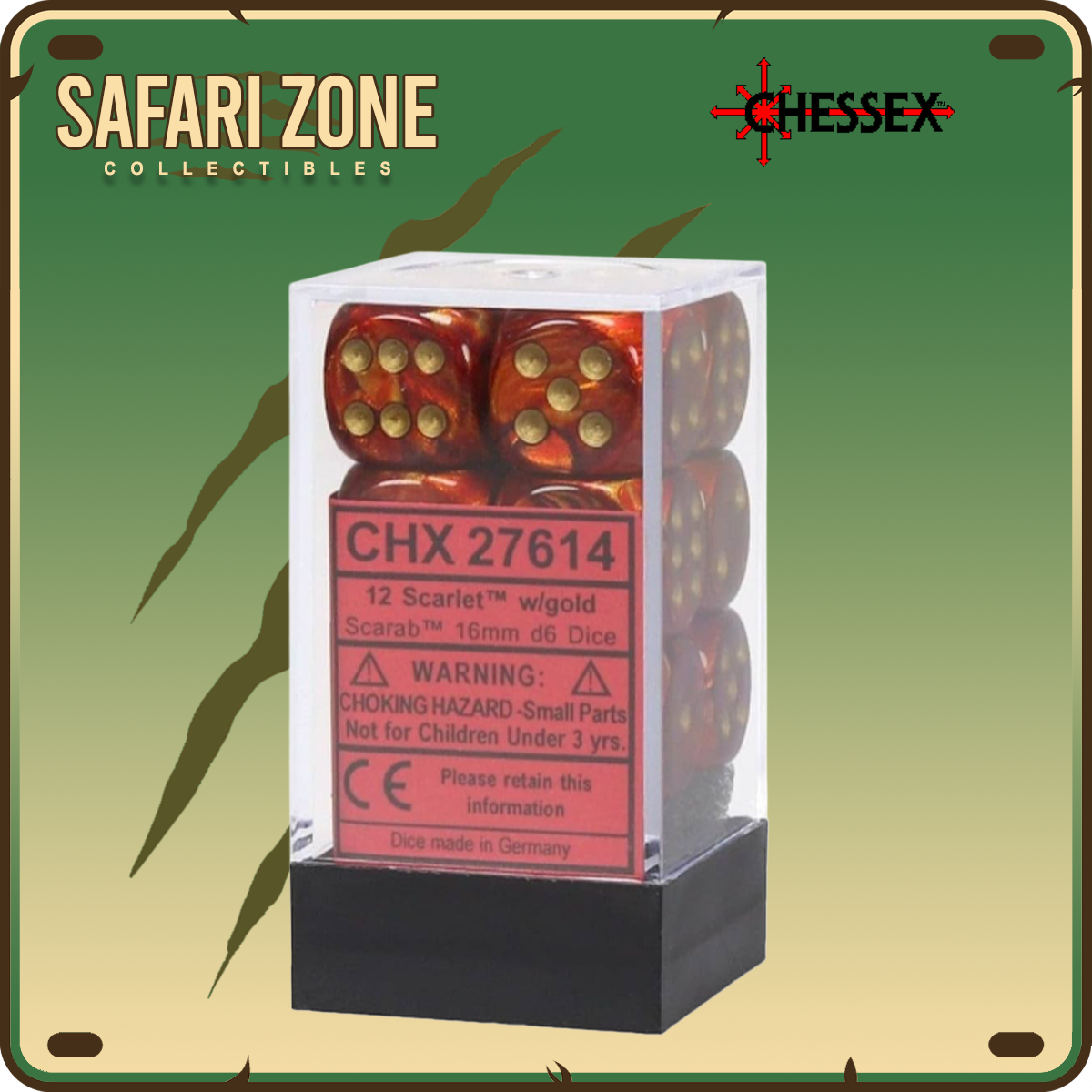 Chessex Dice - 16mm - Scarab - Scarlet / Gold