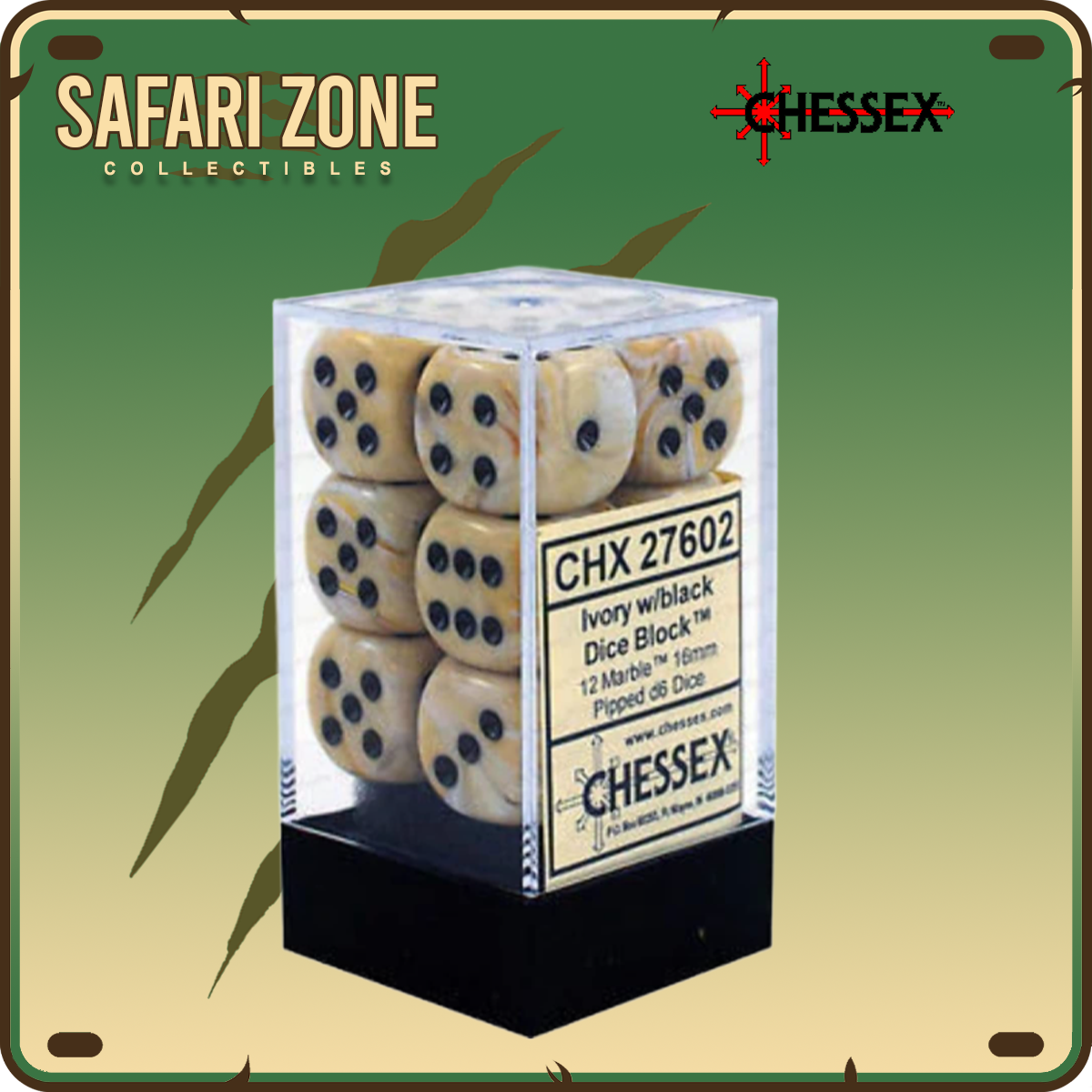 Chessex Dice - 16mm - Marble - Ivory/Black