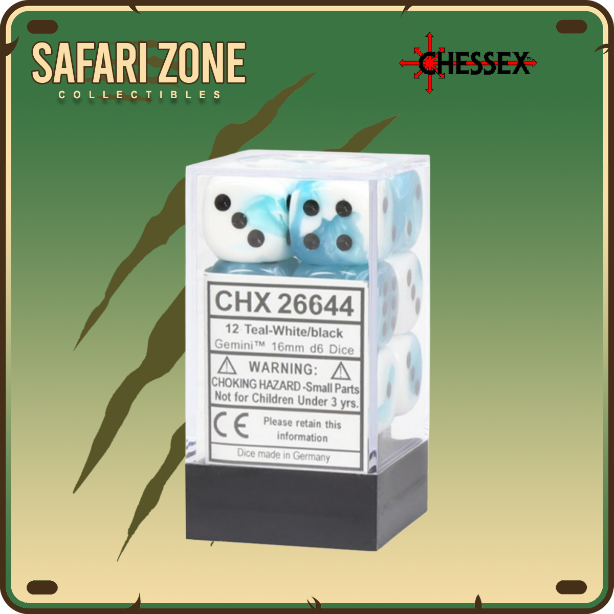 Chessex Dice - 16mm - Gemini - Teal-White/Black