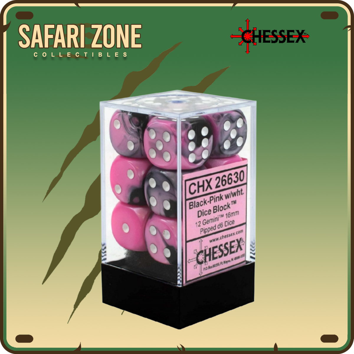 Chessex Dice - 16mm - Gemini - Black-Pink/White