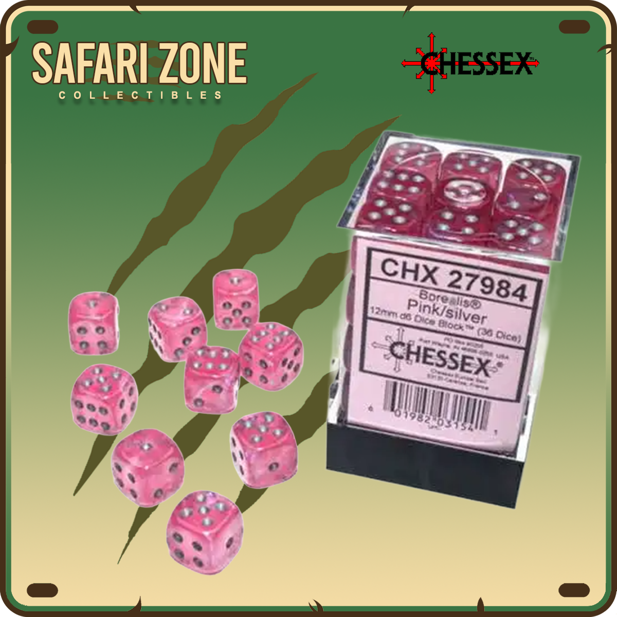 Chessex Dice - 12mm - Borealis - Pink/Silver