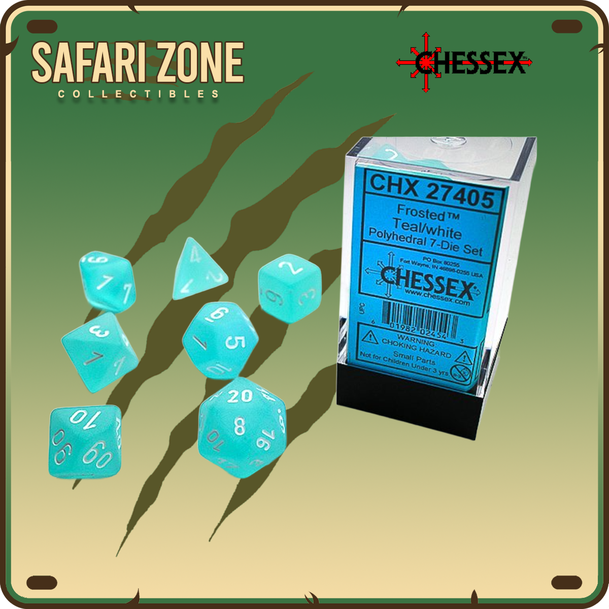 Chessex Dice - 7 Die Set - Frosted Teal/White