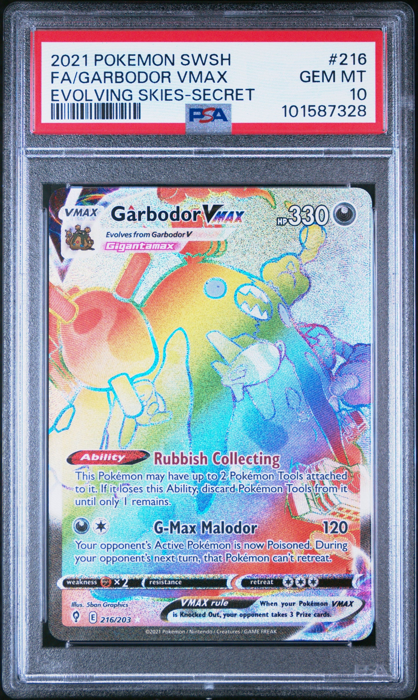 PSA 10 - Garbodor VMAX Secret - 216/203