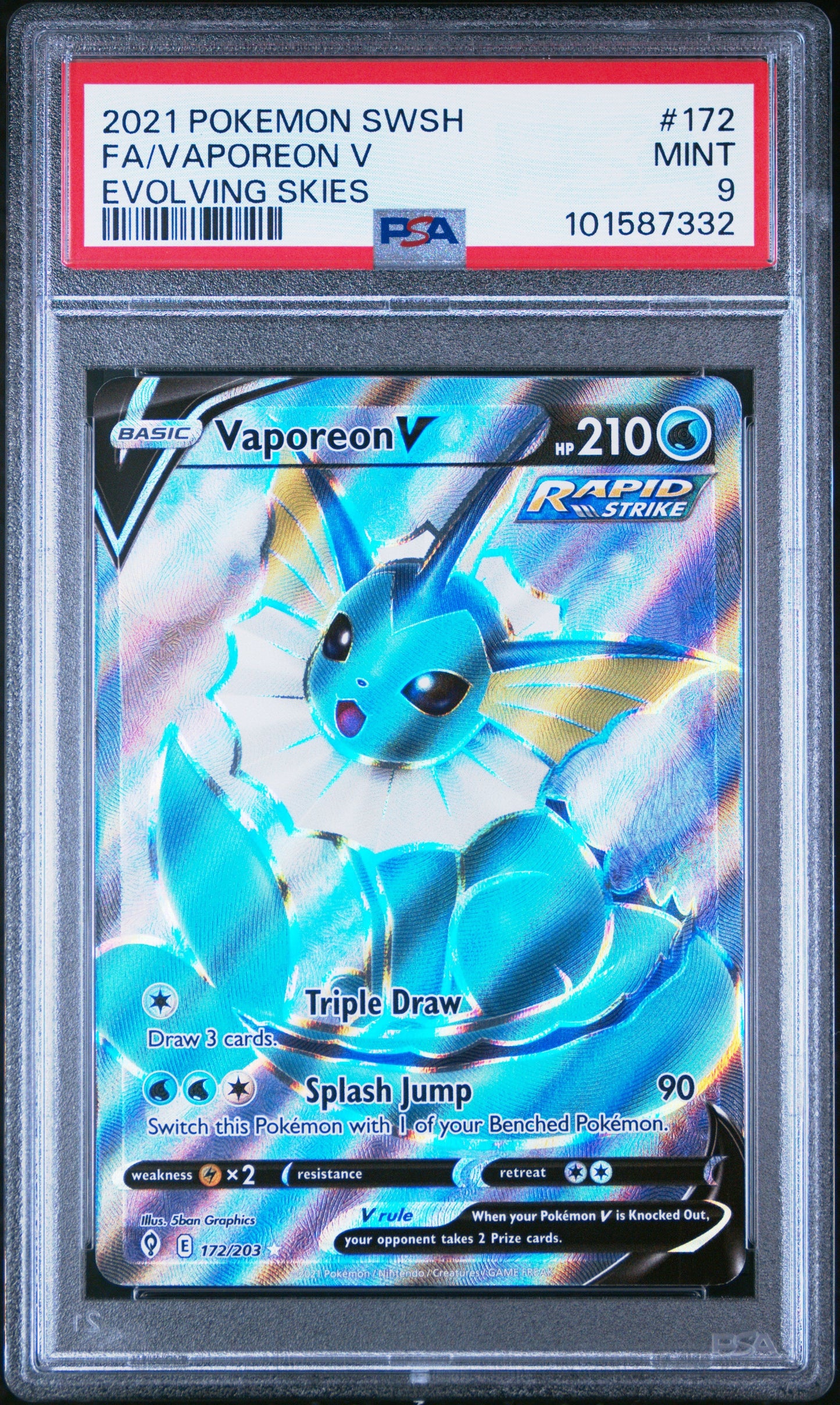 PSA 10 - Vapreon V Full Art - 172/203