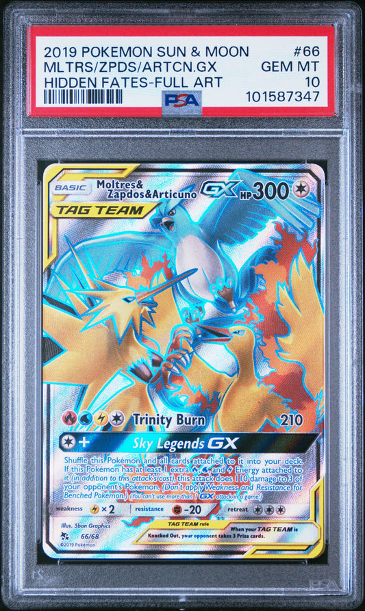 PSA 10 - Moltres Zapdos Articuno GX Full Art - 66/68