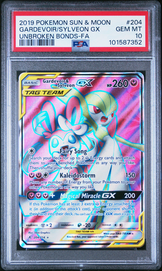 PSA 10 - Gardevoir & Sylveon GX Full Art - 204/214