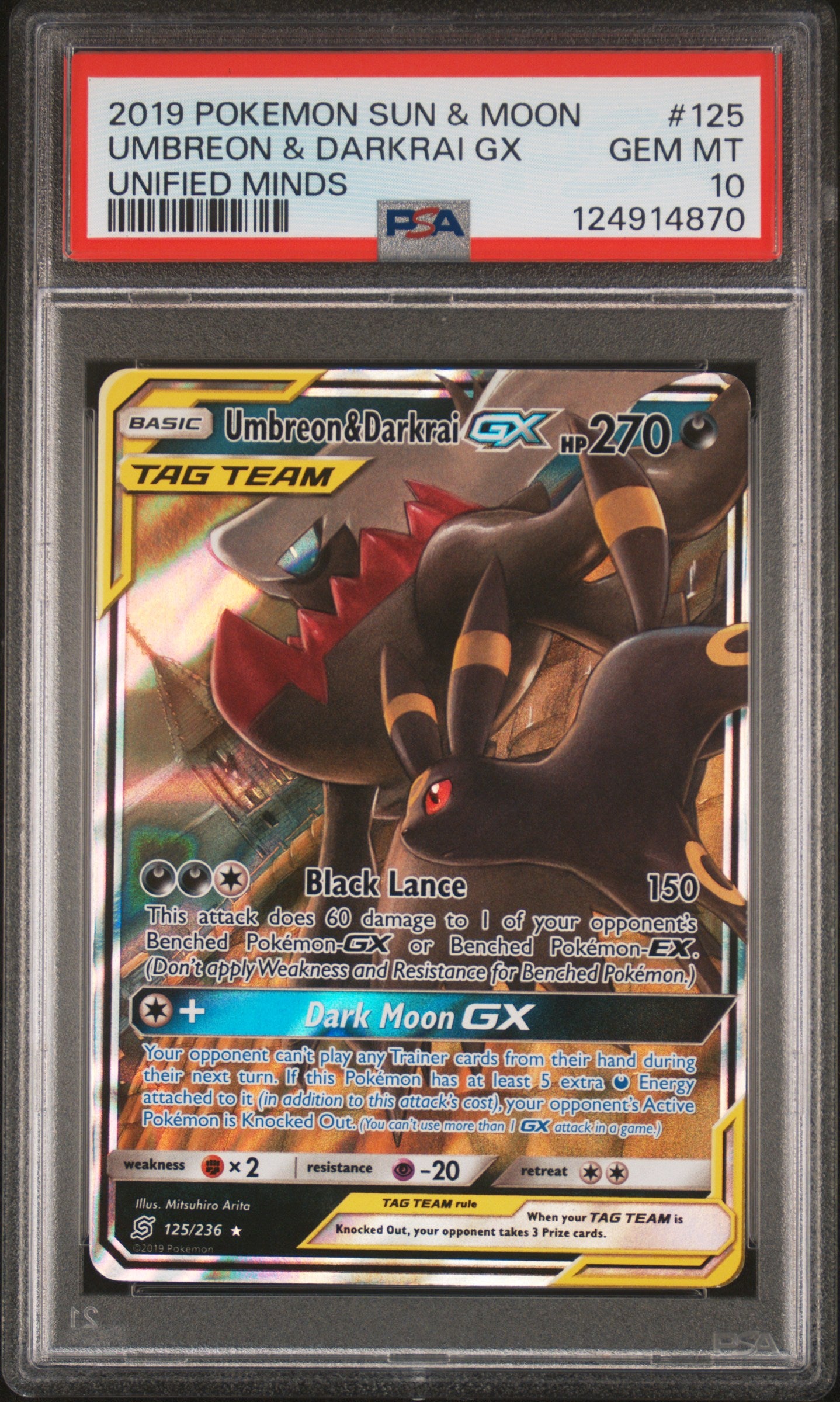PSA 10 - Umbreon & Darkrai GX 125/236