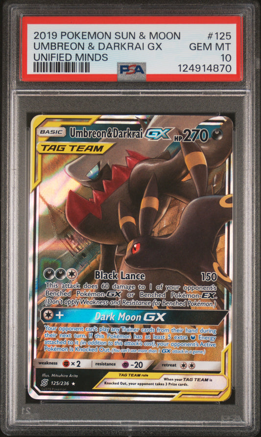 PSA 10 - Umbreon & Darkrai GX 125/236