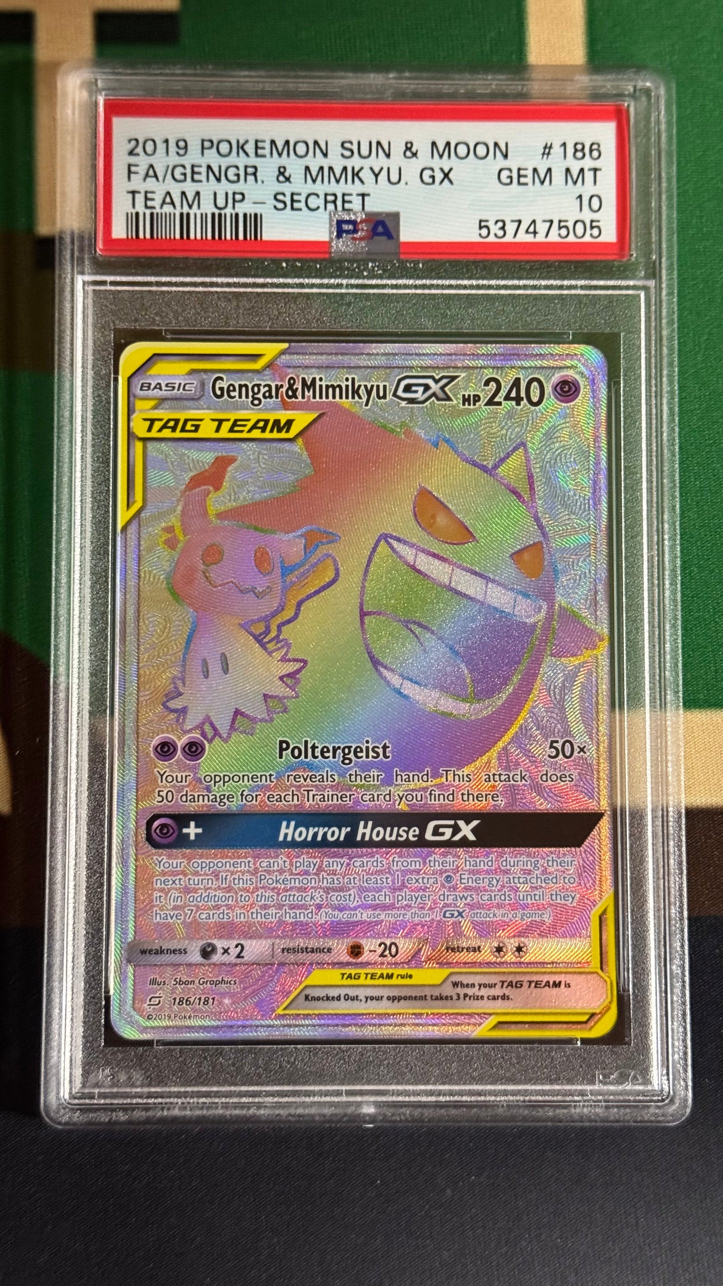 PSA 10 - Gengar & Mimikyu GX Secret 186