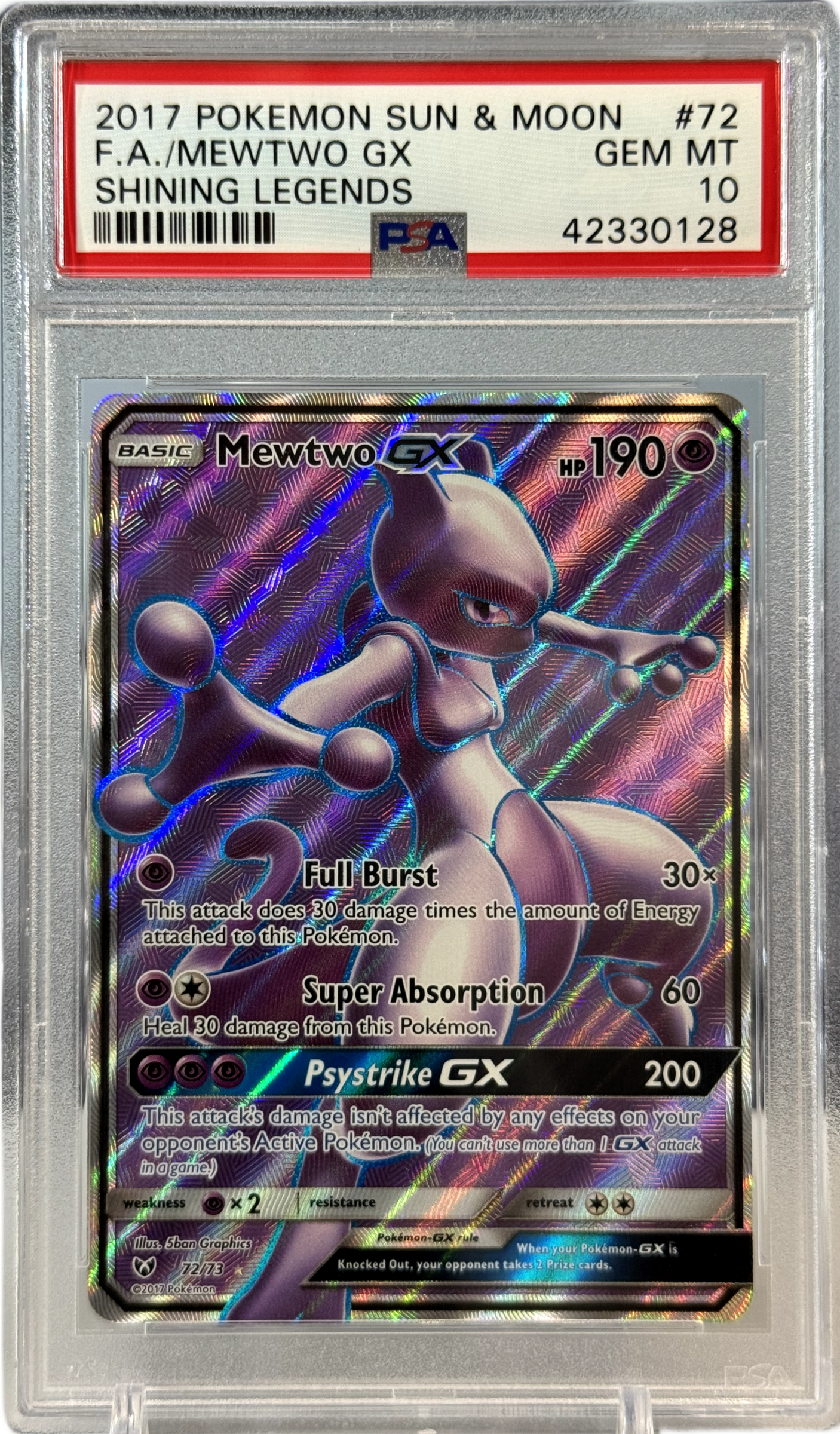 PSA 10 - Mewtwo GX Full Art - 72/73