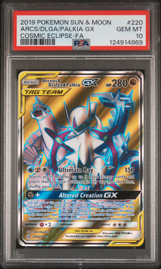 PSA 10 - Arceus & Dialaga & Palkia GX 220/236