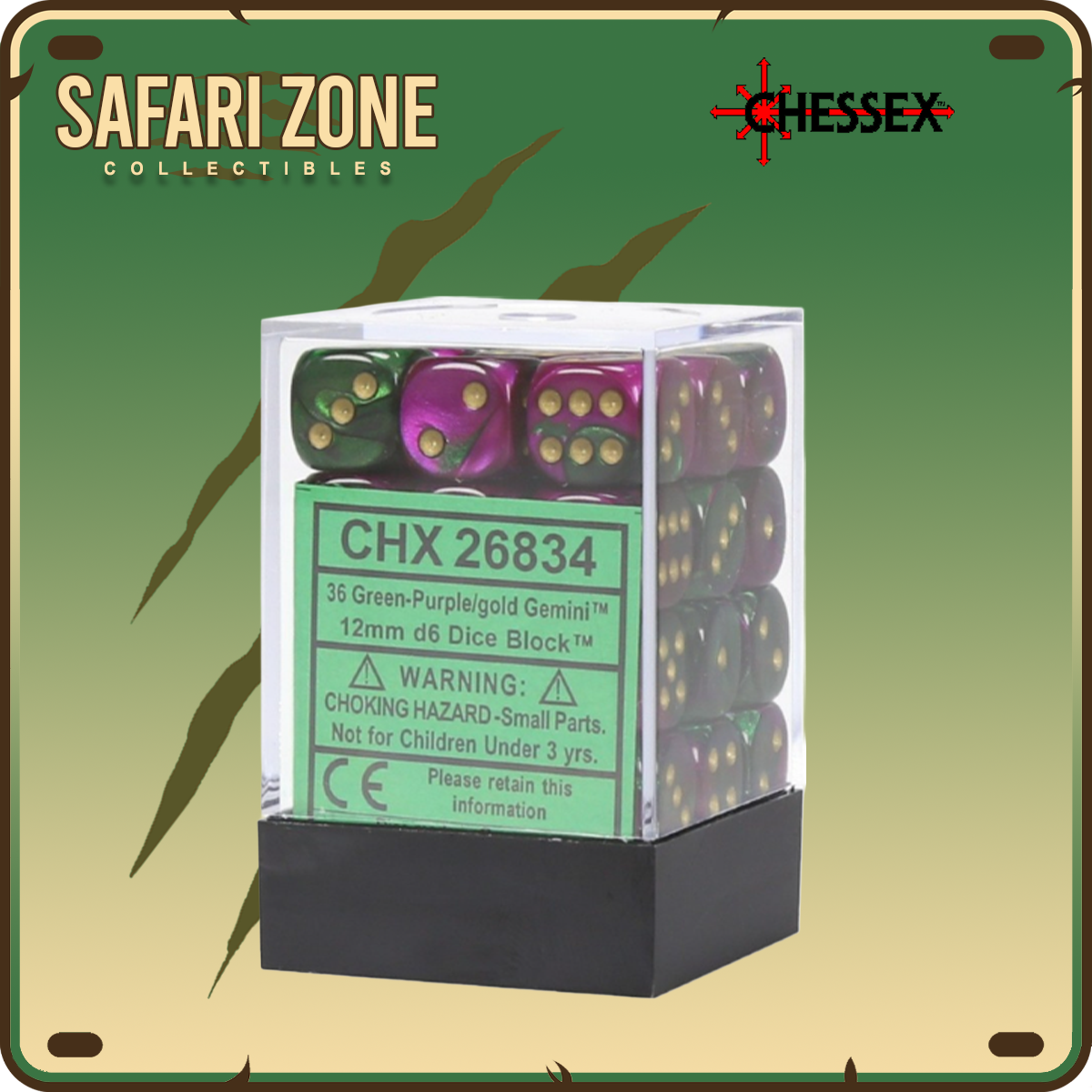 Chessex Dice - 12mm - Green-Purple/Gold
