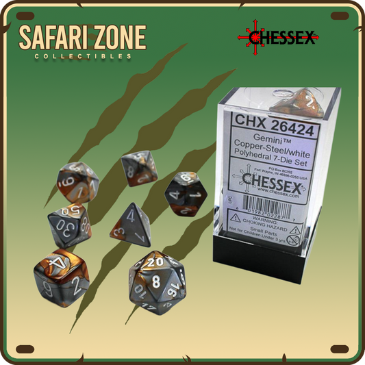 Chessex Dice - 7 Die Set - Gemini Copper-Steel / White