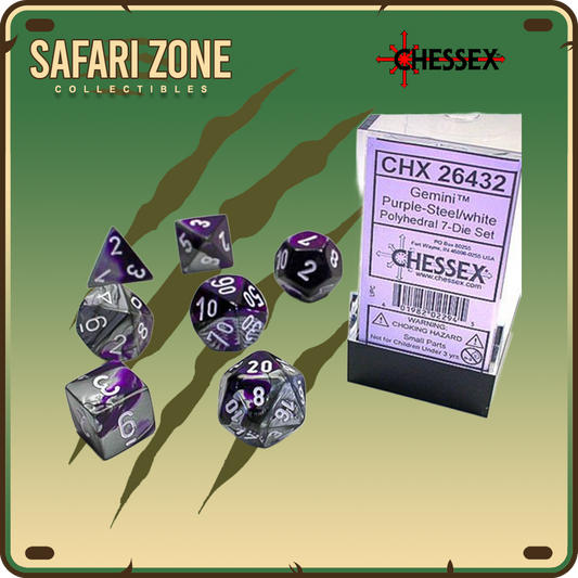 Chessex Dice - 7 Die Set - Gemini - Purple-Steel/White