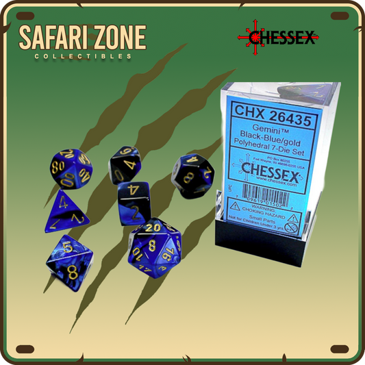 Chessex Dice - 7 Die Set - Gemini -Black-Blue/Gold