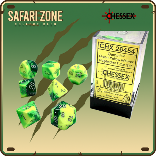 Chessex Dice - 7 Die Set - Gemini - Green-Yellow/Silver