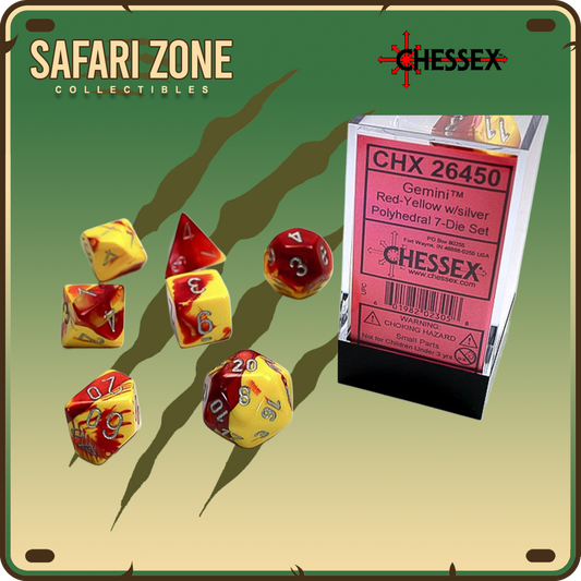 Chessex Dice - 7 Die Set - Gemini - Red-Yellow/Silver