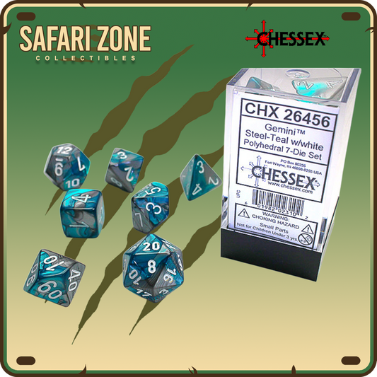 Chessex Dice - 7 Die Set - Gemini - Steel-Teal/White