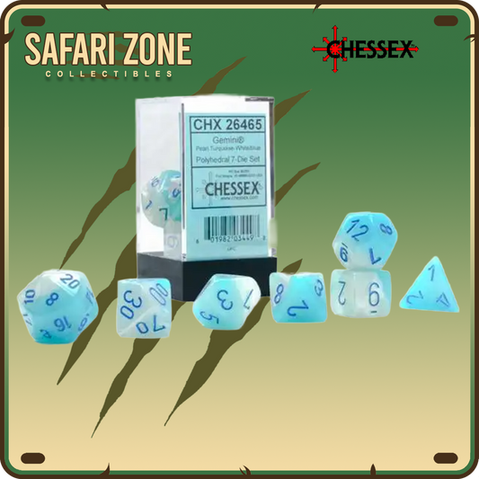 Chessex Dice - 7 Die Set - Gemini - Pearl Turquoise White / Blue