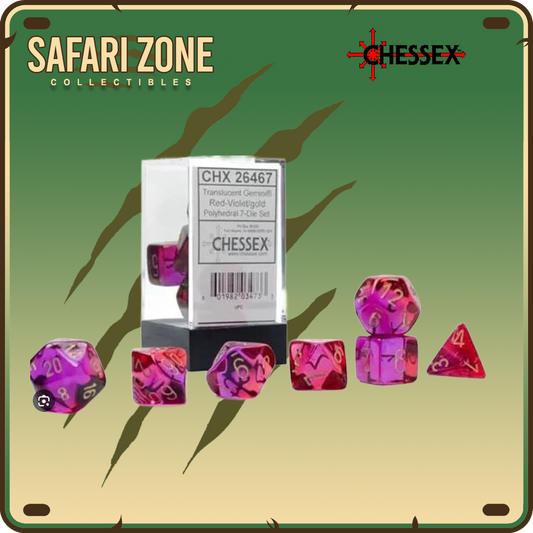 Chessex Dice - 7 Die Set - Gemini - Translucent Red-Violet/Gold