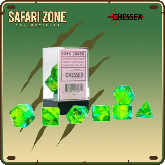 Chessex Dice - 7 Die Set - Gemini - Translucent Green-Teal/Yellow