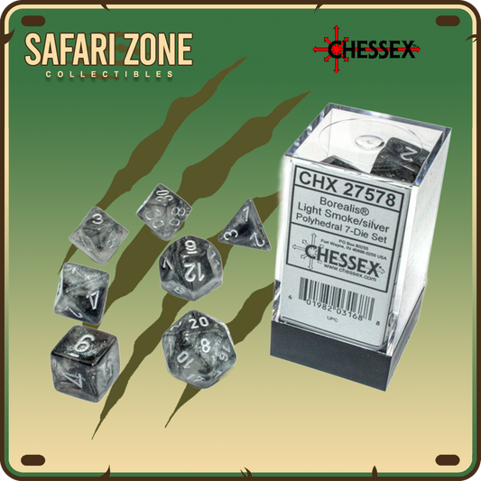Chessex Dice - 7 Die Set - Borealis - Light Smoke / Silver