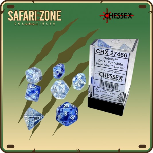 Chessex Dice - 7 Die Set - Nebula - Dark Blue / White