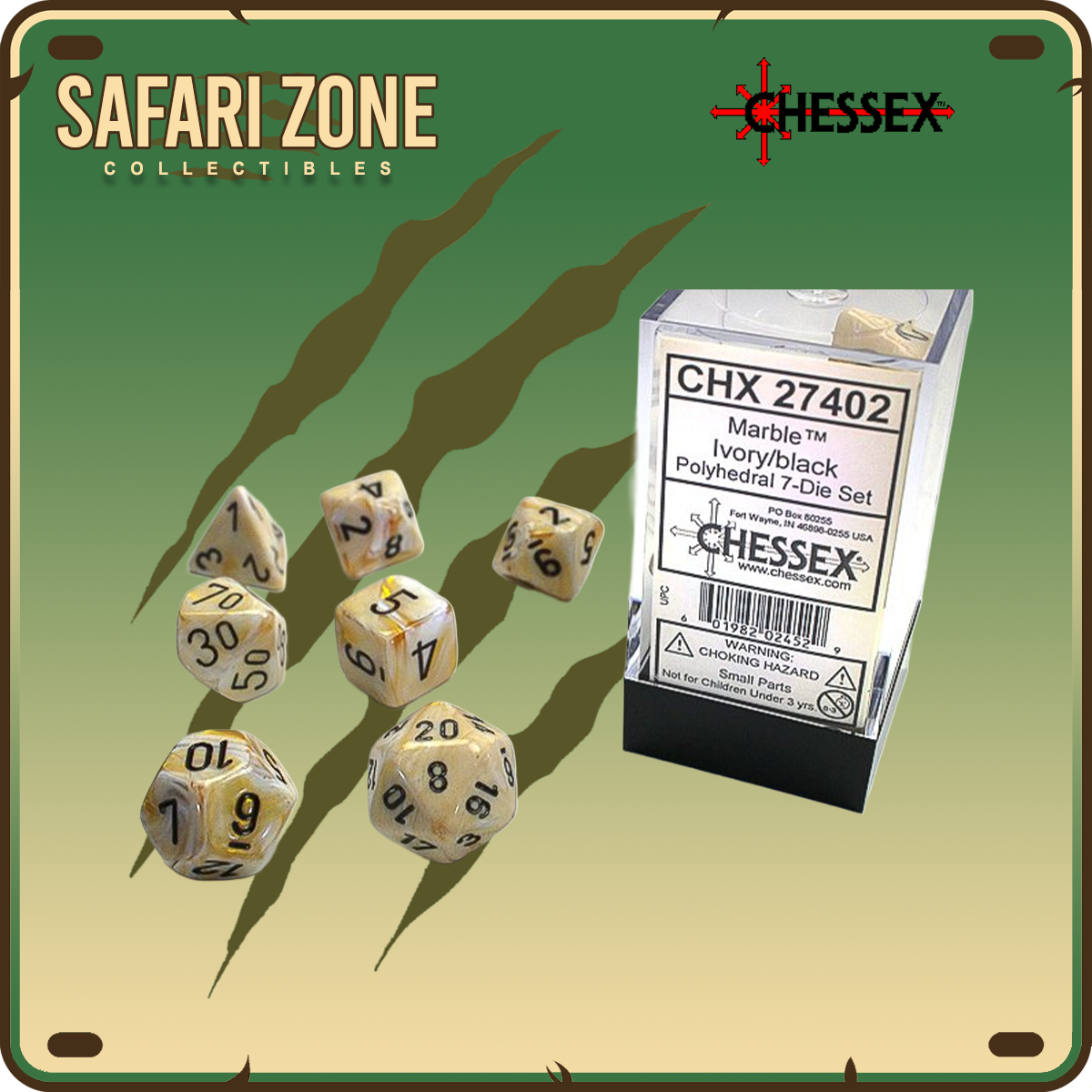 Chessex Dice - 7 Die Set - Marble - Ivory/Black