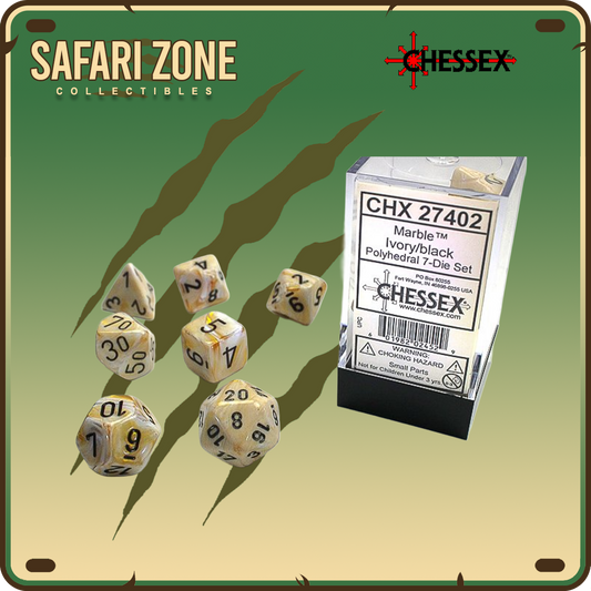 Chessex Dice - 7 Die Set - Marble - Ivory/Black