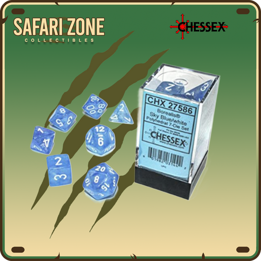 Chessex Dice - 7 Die Set - Borealis - Sky Blue / White
