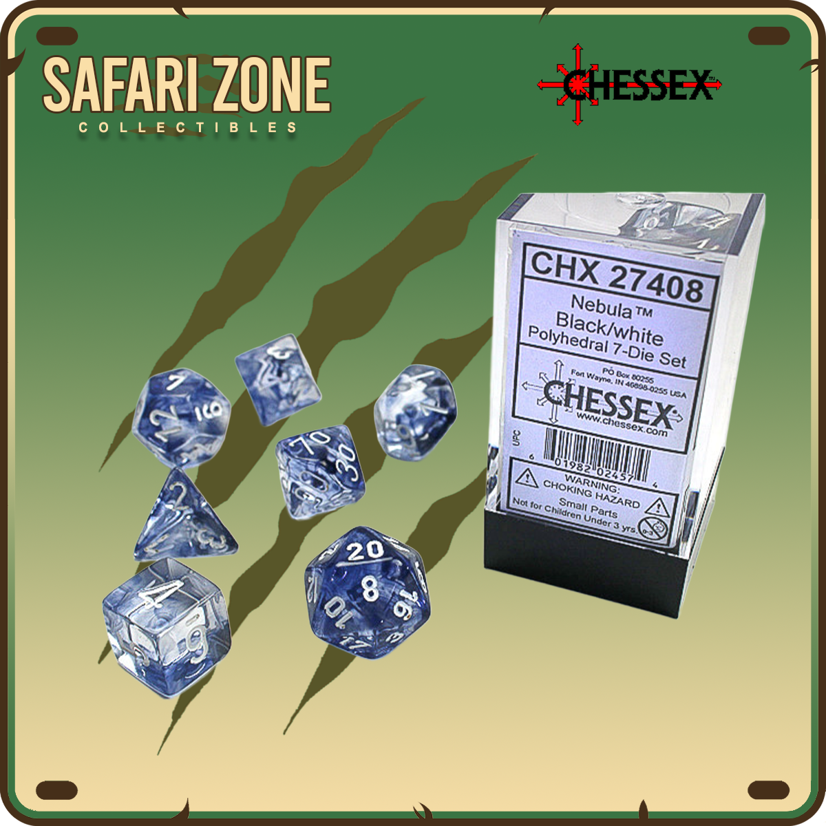 Chessex Dice - 7 Die Set - Nebula - Black/White