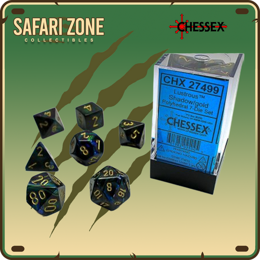 Chessex Dice - 7 Die Set - Lustrous - Shadow / Gold