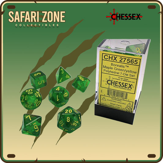 Chessex Dice - 7 Die Set - Borealis - Maple Green / Yellow