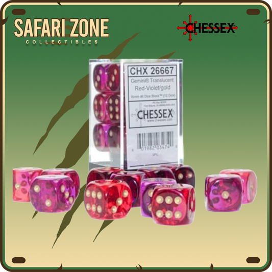 Chessex Dice - 16mm - Gemini - Translucent Red-Violet/Gold