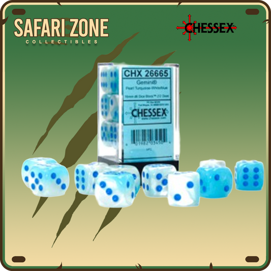 Chessex Dice - 16mm - Gemini - Pearl Turquoise - White/Blue