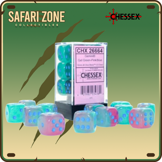 Chessex Dice - 16mm - Gemini - Gel Green-Pink/Blue
