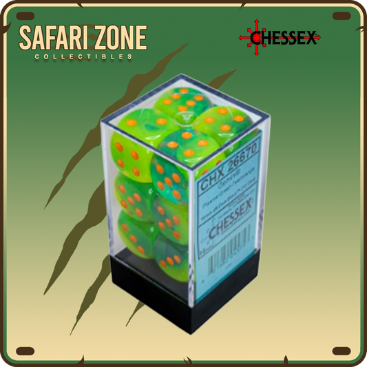 Chessex Dice - 16mm - Gemini - Plasma Green-Teal/Orange