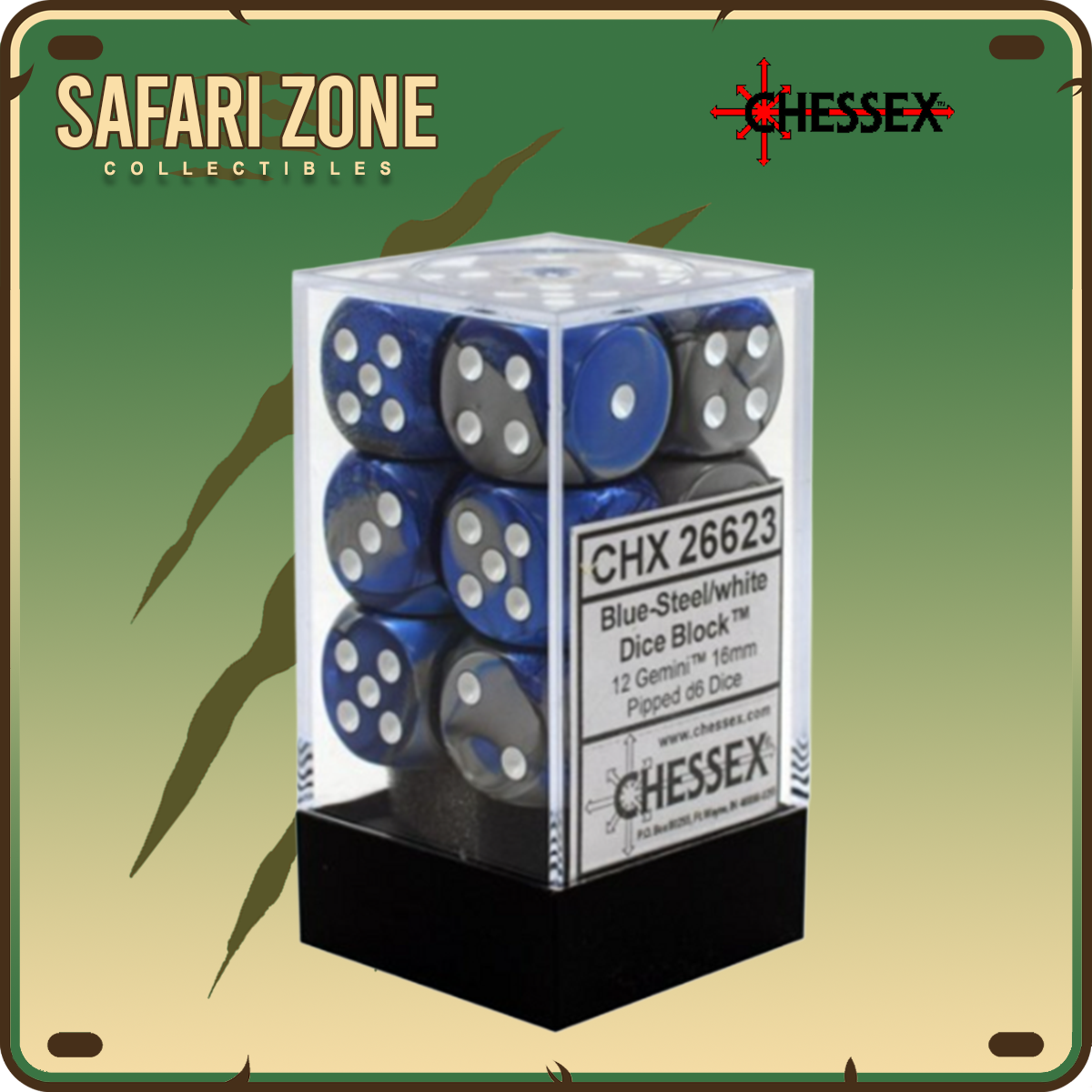 Chessex Dice - 16mm - Gemini - Blue-Steel/White
