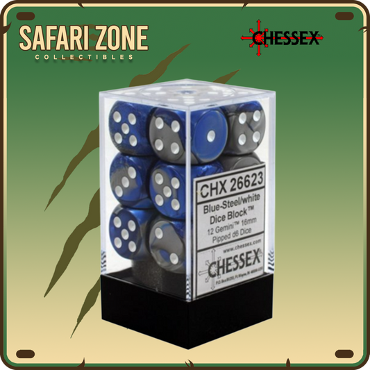Chessex Dice - 16mm - Gemini - Blue-Steel/White