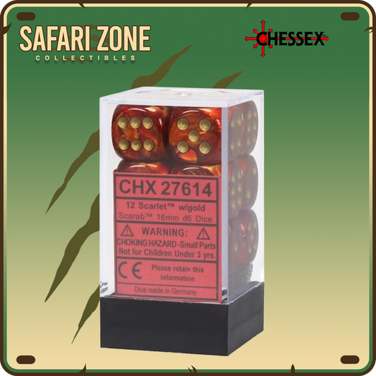 Chessex Dice - 16mm - Scarab - Scarlet / Gold