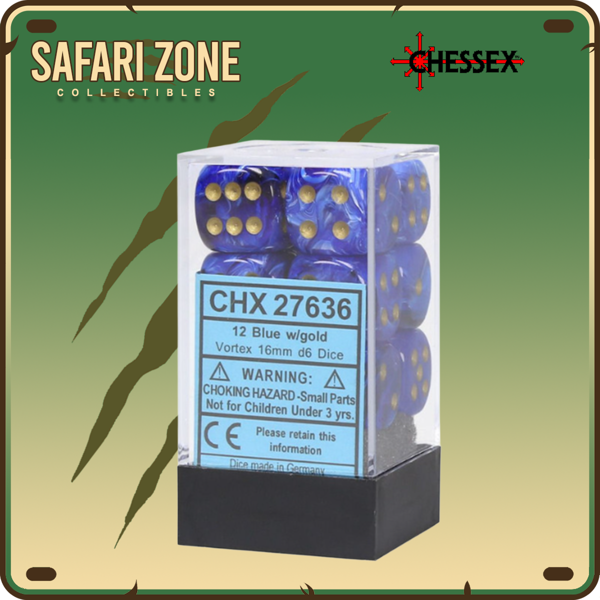Chessex Dice - 16mm - Vortex - Blue/Gold