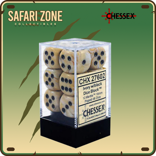 Chessex Dice - 16mm - Marble - Ivory/Black