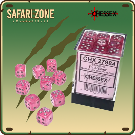 Chessex Dice - 12mm - Borealis - Pink/Silver